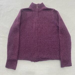 LL Bean Cardigan Sweater Women M Purple Wool Angora Rabbit Full Zip Quiet Luxury